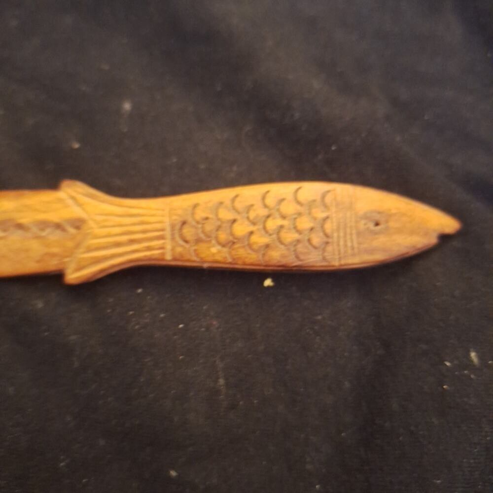 Vintage Hand Carved Wood Wooden Fish Letter Opener 8" - Picture 2 of 5